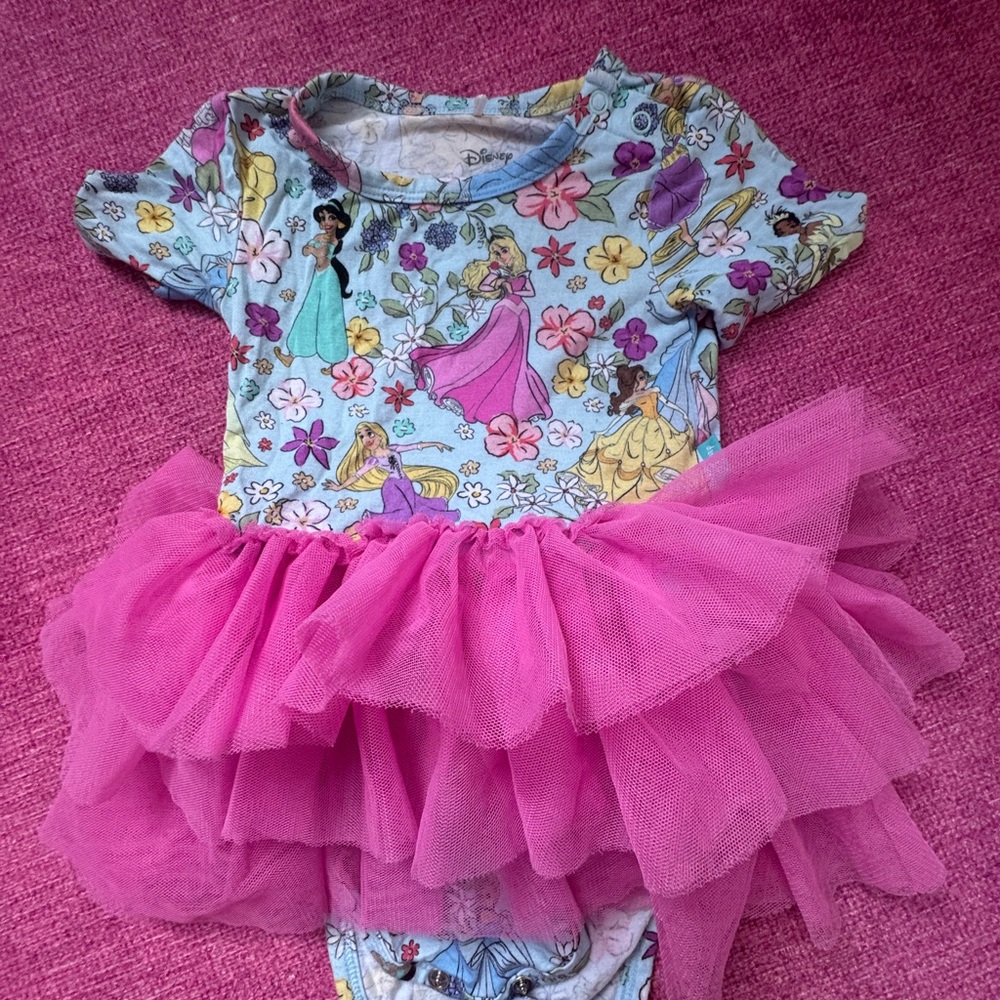 Posh Peanut Princess Print Bodysuit with Pink Tulle Skirt